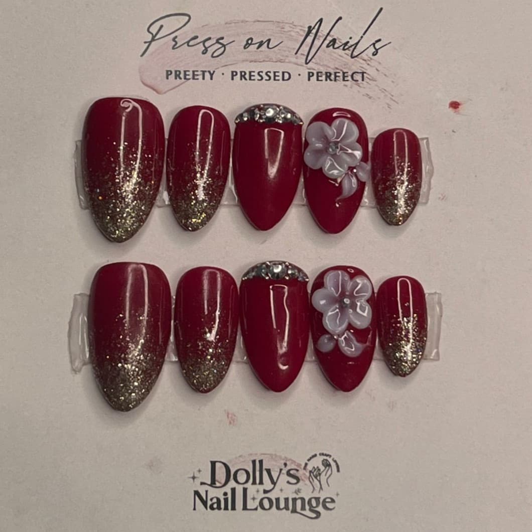 3D Red Wedding Nails